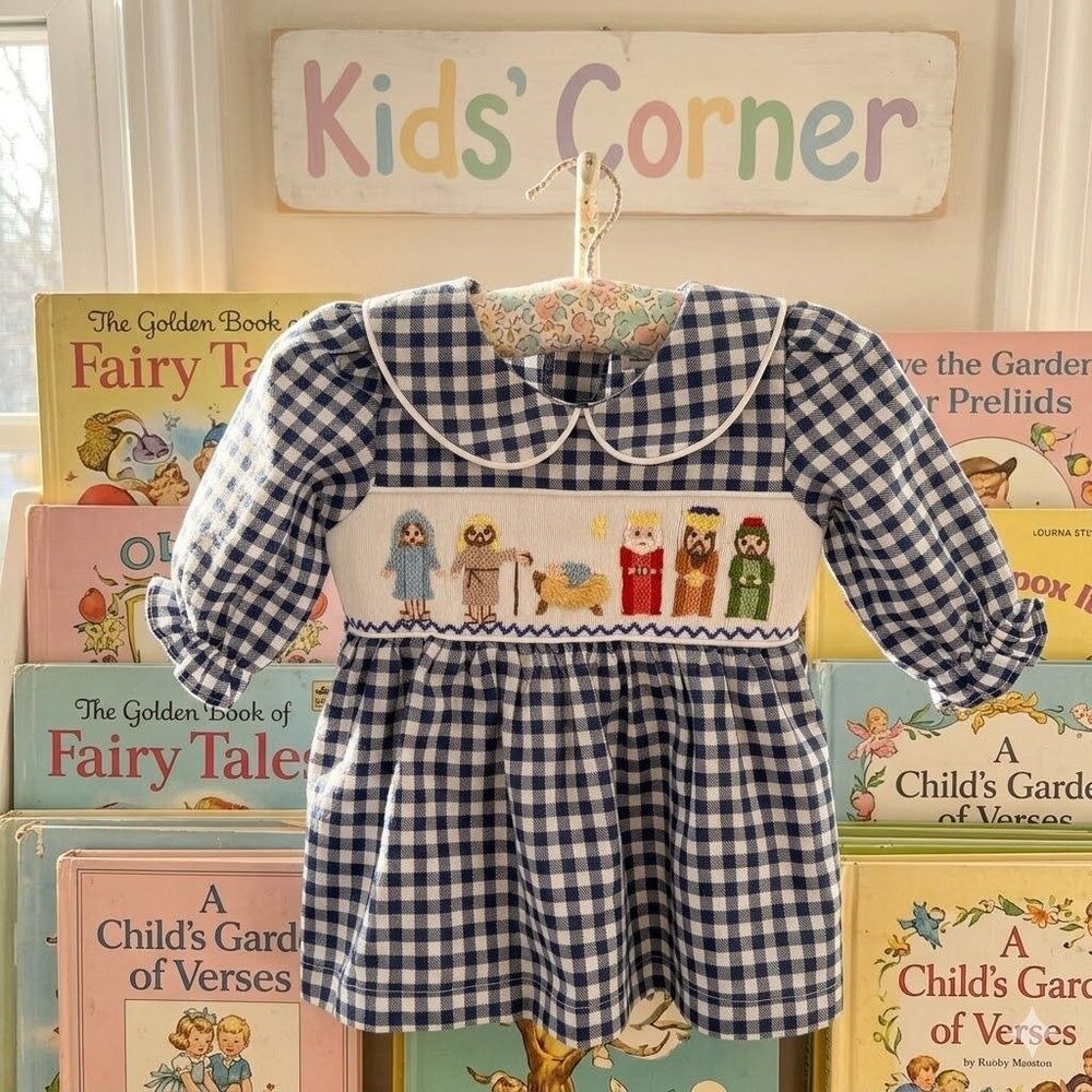 Banana Split Christmas Nativity Dress 3 Months Blue Gingham Jesus Mary Holiday